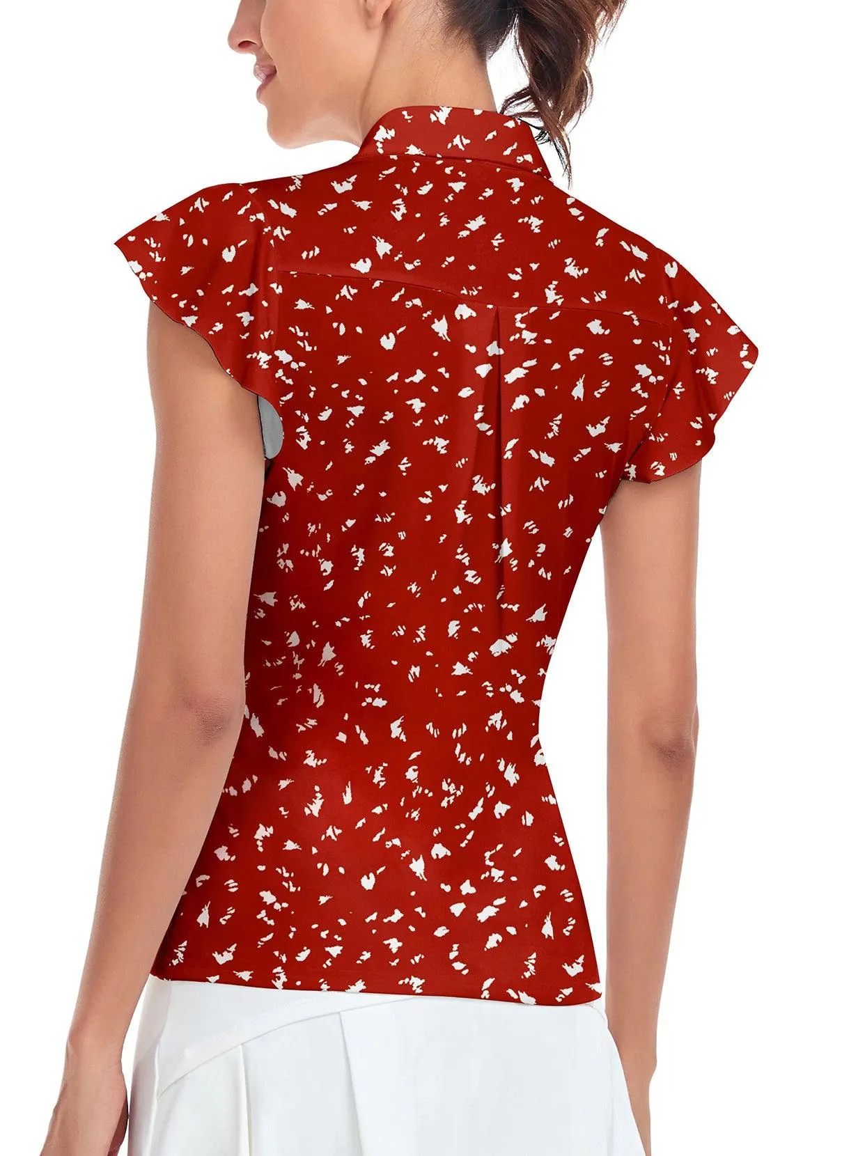 Red Petal Sleeve Shirts Short Sleeve  Polo for Ladies