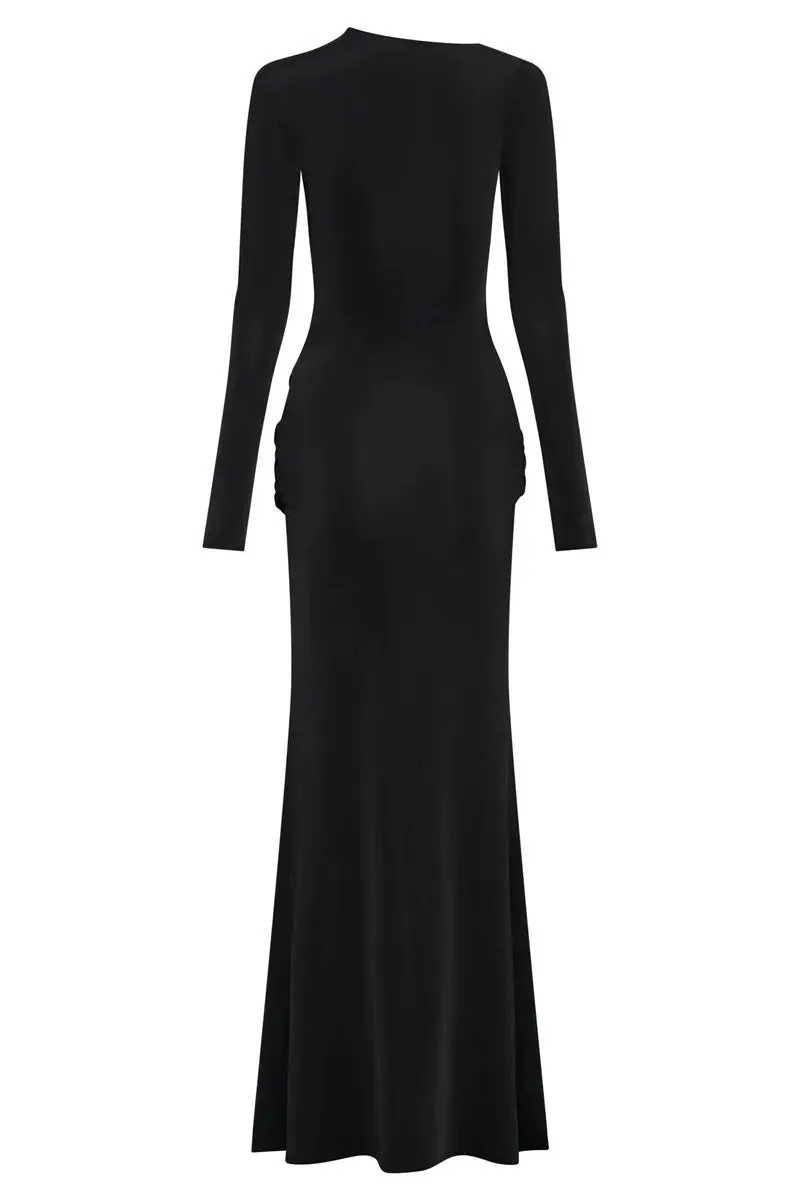 Sleek Diagonal Collar Maxi Dress for Formal Wear