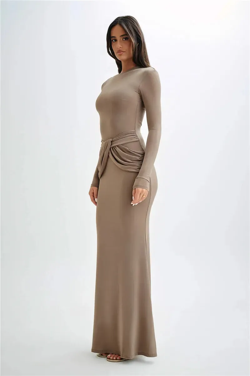 Sleek Diagonal Collar Maxi Dress for Formal Wear