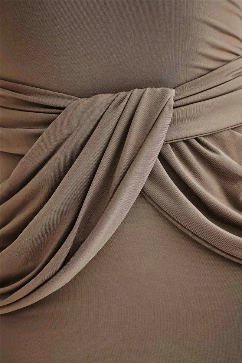 Sleek Diagonal Collar Maxi Dress for Formal Wear