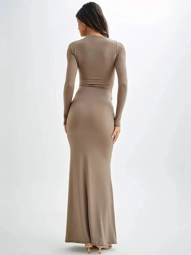 Sleek Diagonal Collar Maxi Dress for Formal Wear
