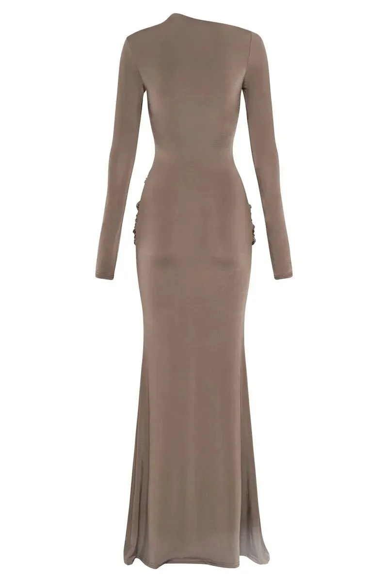 Sleek Diagonal Collar Maxi Dress for Formal Wear