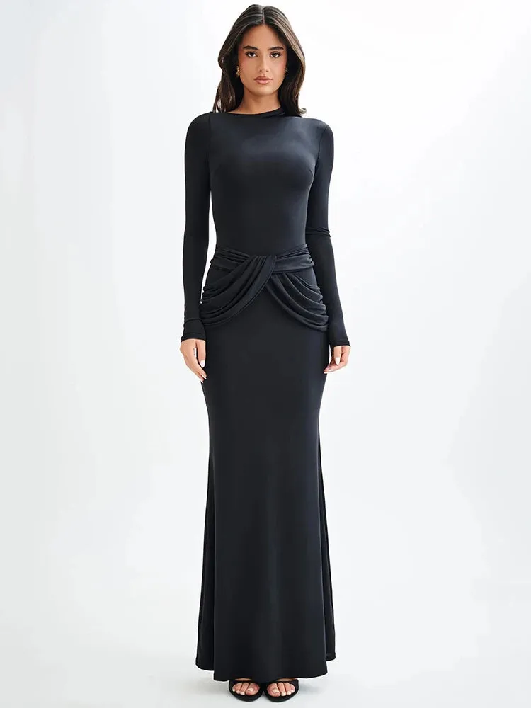Sleek Diagonal Collar Maxi Dress for Formal Wear