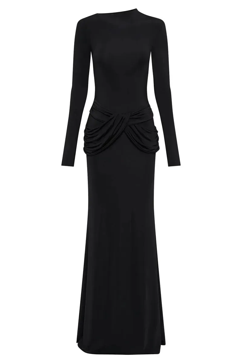 Sleek Diagonal Collar Maxi Dress for Formal Wear