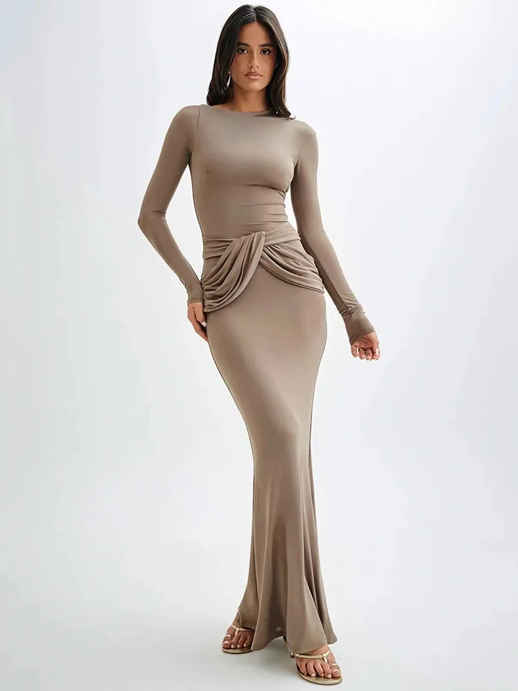 Sleek Diagonal Collar Maxi Dress for Formal Wear