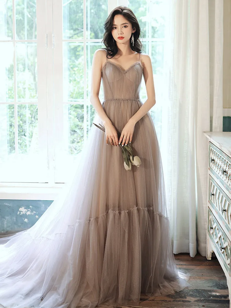 Spaghetti Strap A Line Tulle Prom Dress Formal Evening Party Gown 657