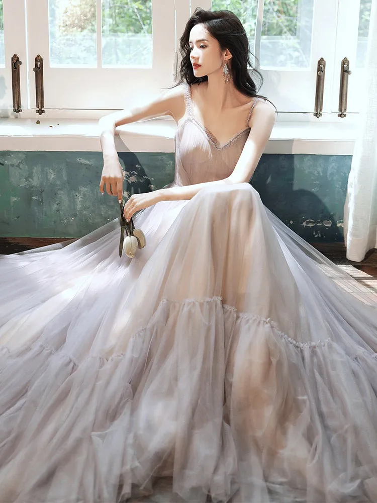 Spaghetti Strap A Line Tulle Prom Dress Formal Evening Party Gown 657