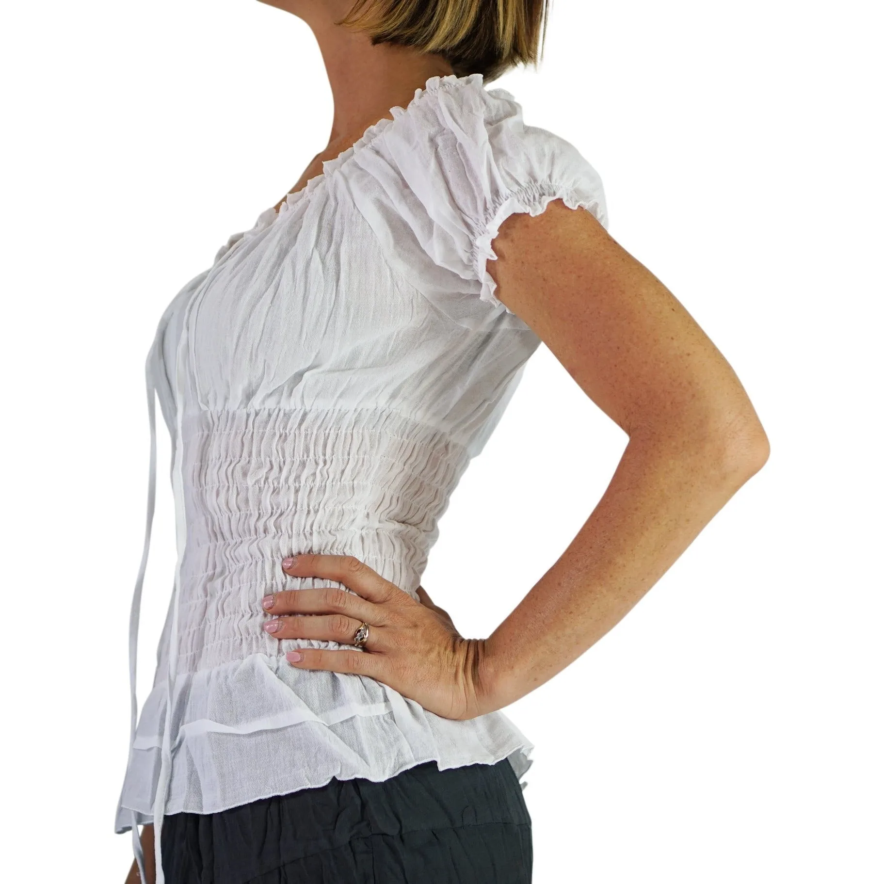 'SS Peasant Blouse' , Chemise - White