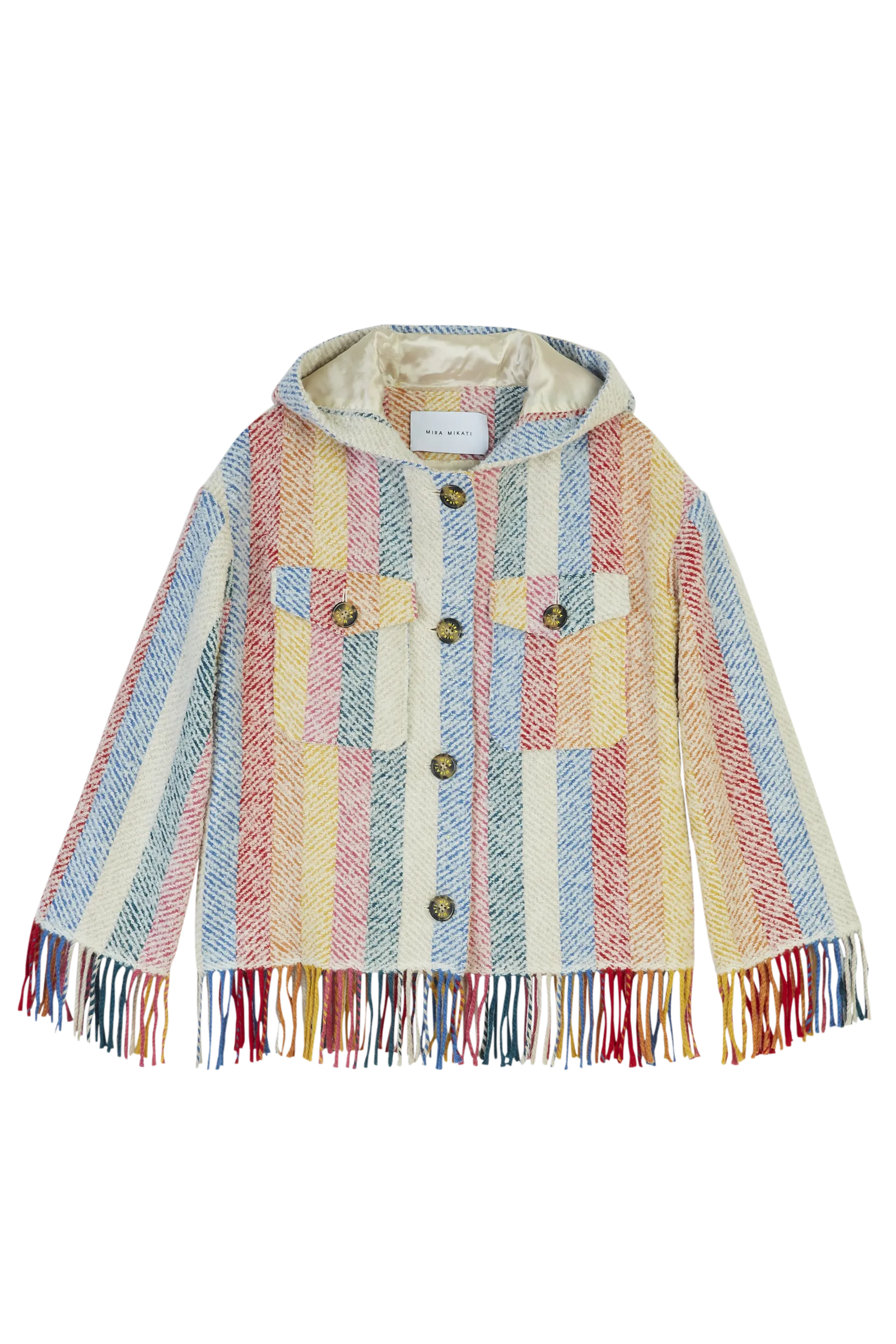 Stripe Blanket Fringe Hooded Jacket