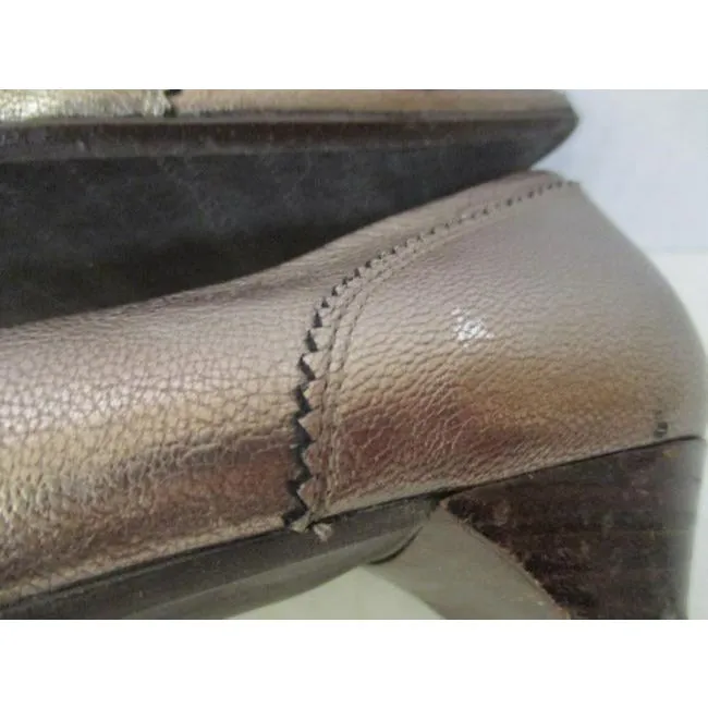 Stuart Weitzman Metallic Pewterdark Gold Pointed Toe Tassel Pewterdark Flats Size Us