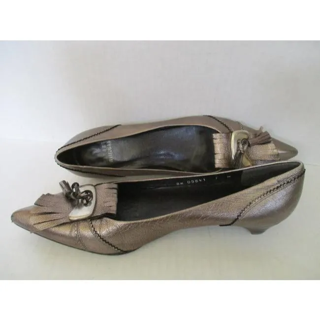 Stuart Weitzman Metallic Pewterdark Gold Pointed Toe Tassel Pewterdark Flats Size Us
