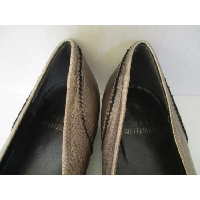 Stuart Weitzman Metallic Pewterdark Gold Pointed Toe Tassel Pewterdark Flats Size Us