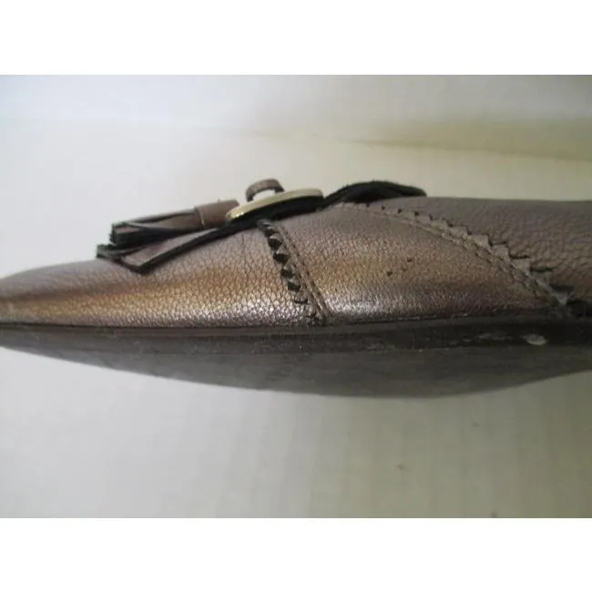 Stuart Weitzman Metallic Pewterdark Gold Pointed Toe Tassel Pewterdark Flats Size Us
