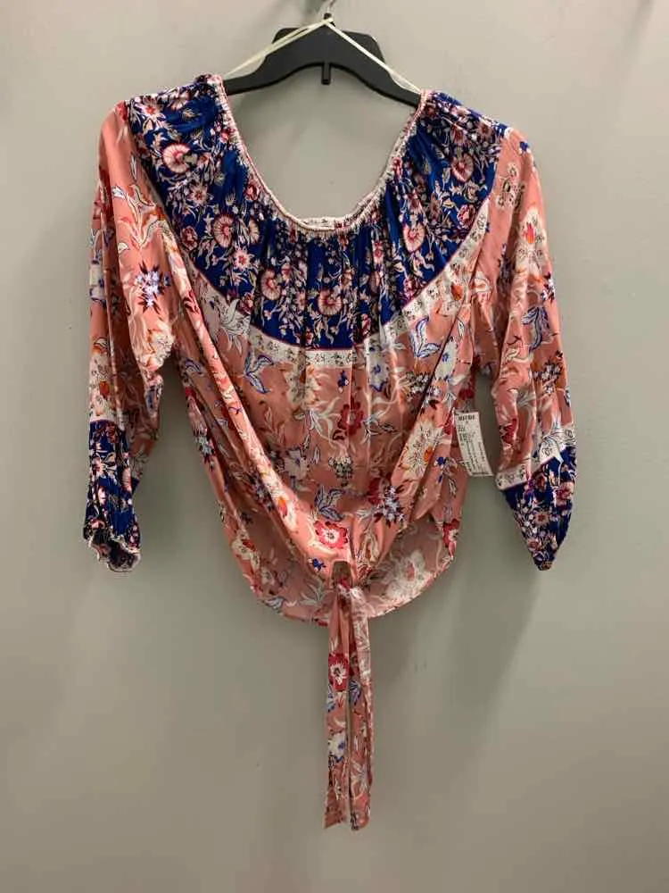 UMGEE Tops Size S PINK/ROYAL BLUE Floral LONG SLEEVES TOP