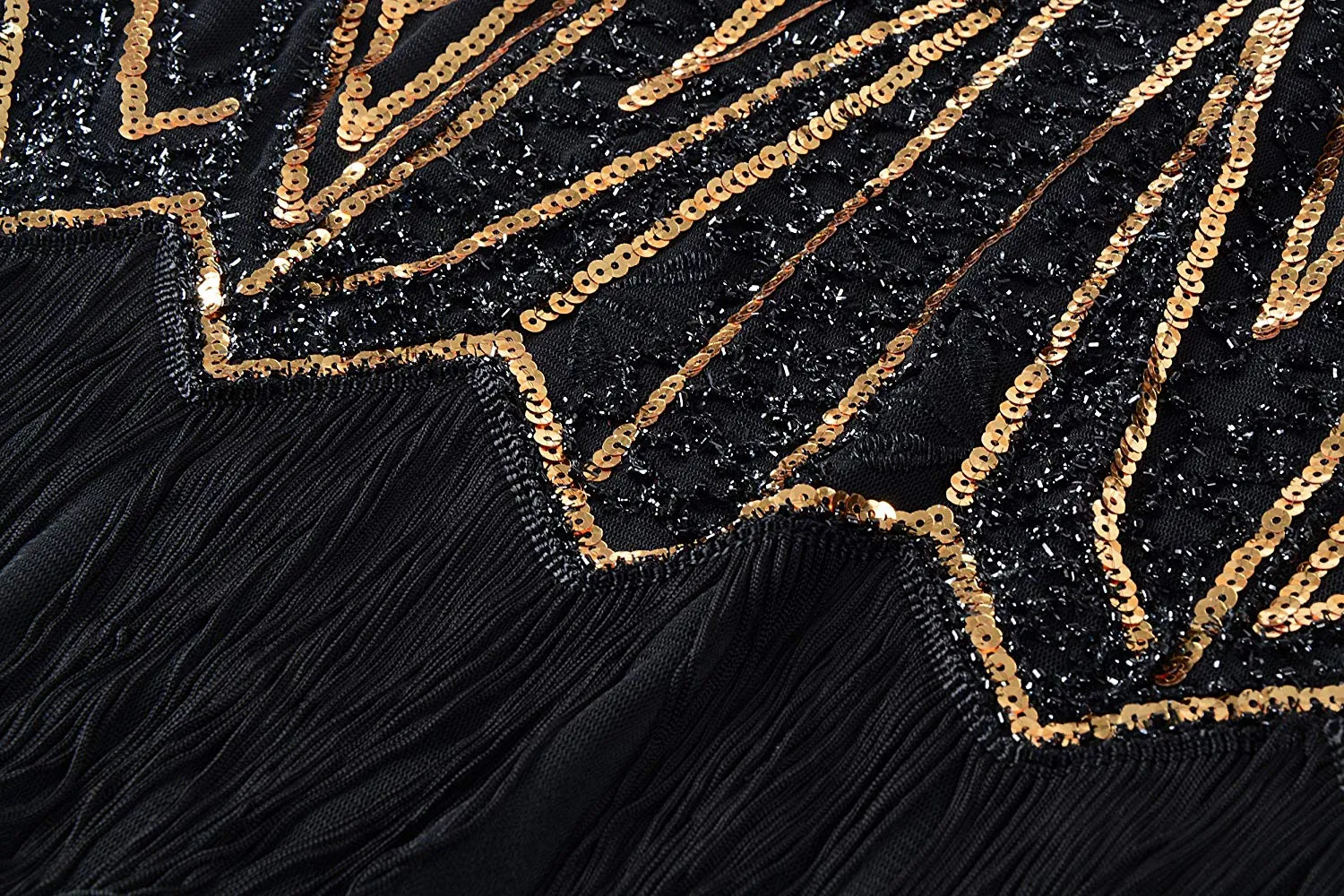 US STOCK Vintage 1920s Unique black and gold Beaded Fringed Great Gatsby 20s Dress