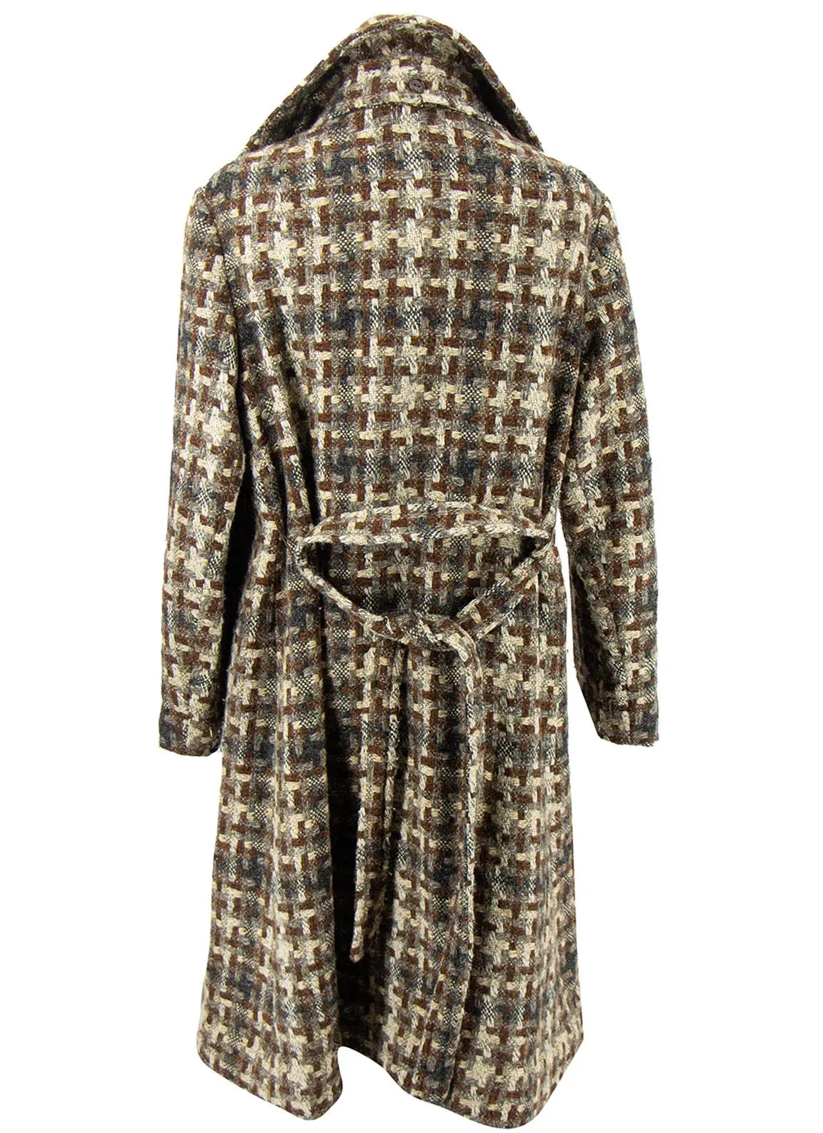 Vintage Wool Mix Brown Check Midi Coat