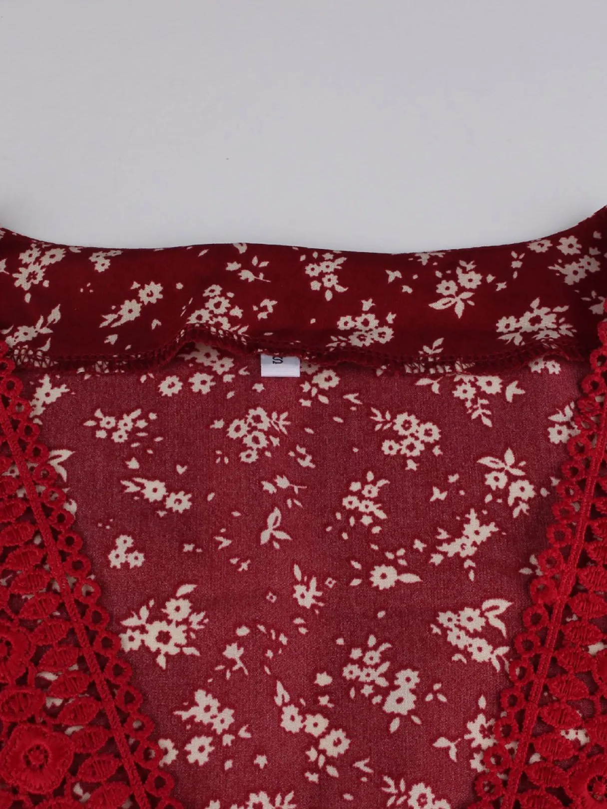 Wholesale Burgundy V-Neck Short Sleeve Floral Print Bowknot Ruffle Trim Dresses