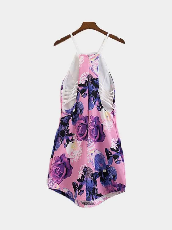 Wholesale Floral Print Hollow Out Mini Dresses