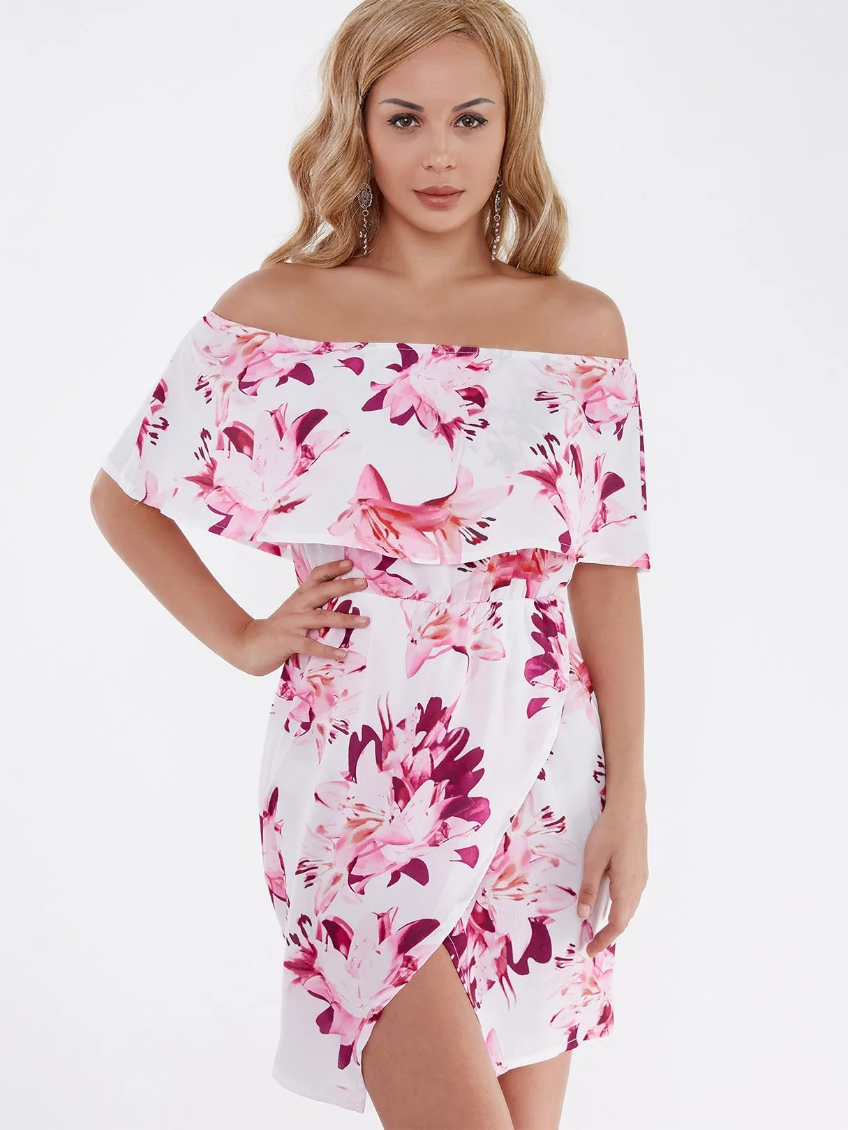 Wholesale Floral Print Tiered Slit Hem Dresses