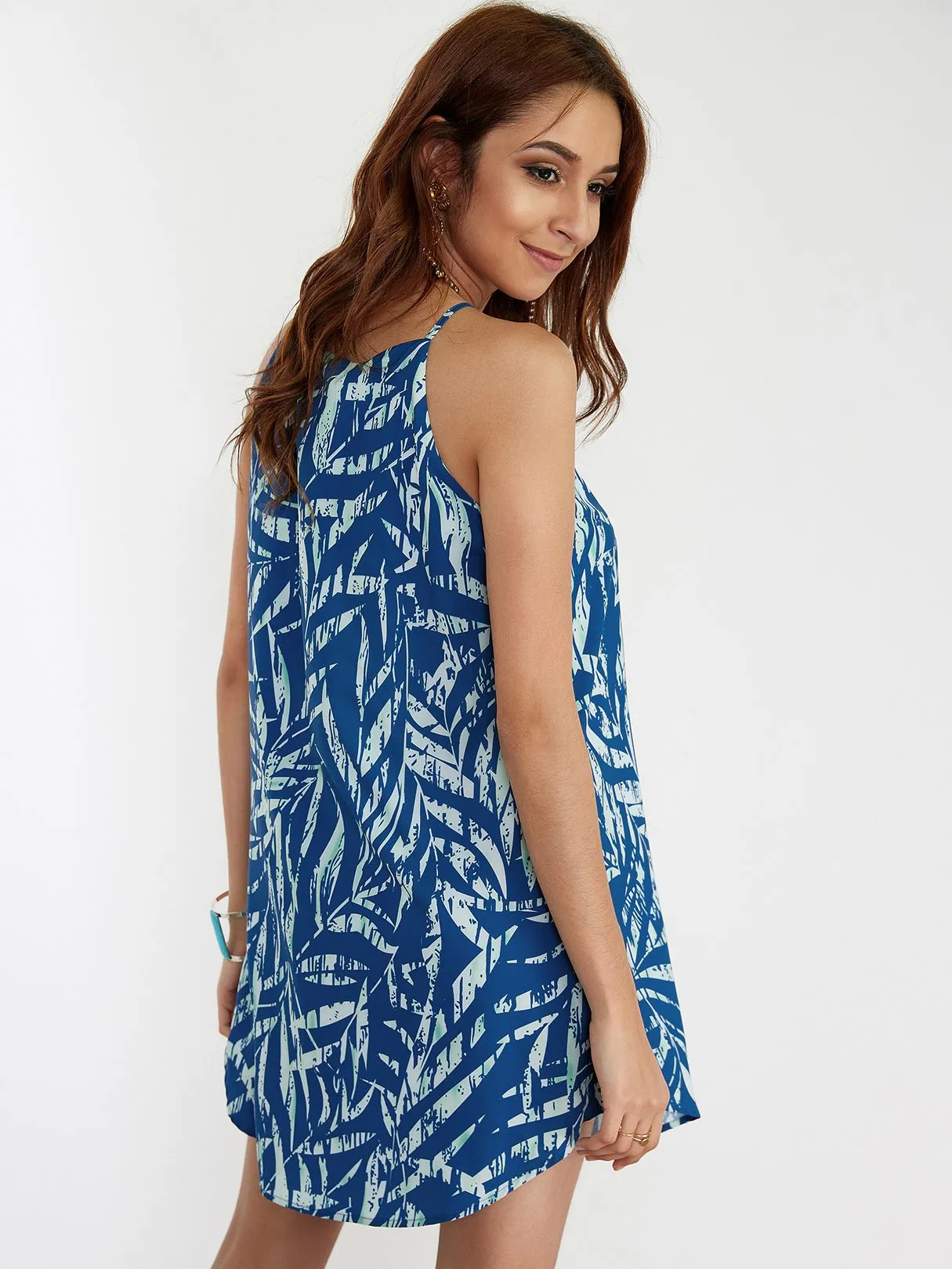Wholesale Halter Floral Print Sleeveless Curved Hem Dresses