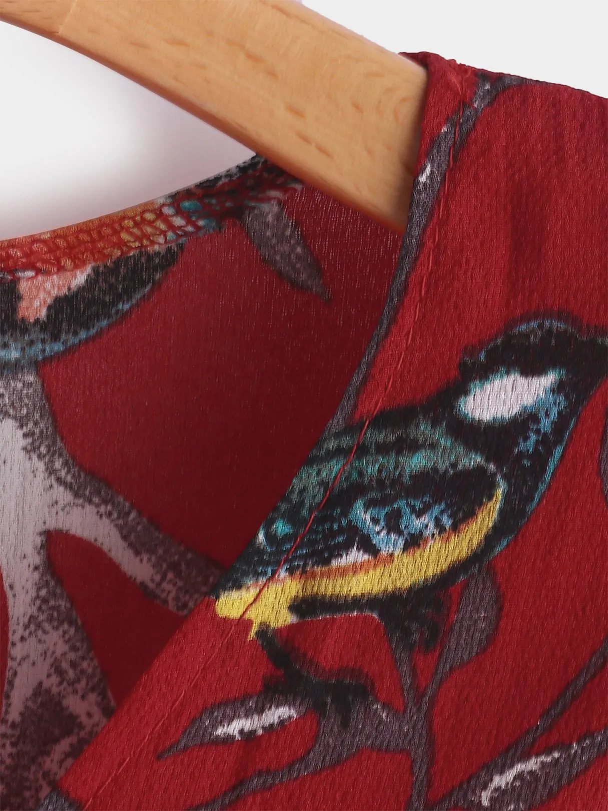 Wholesale Red V-Neck Long Sleeve Floral Print Dresses