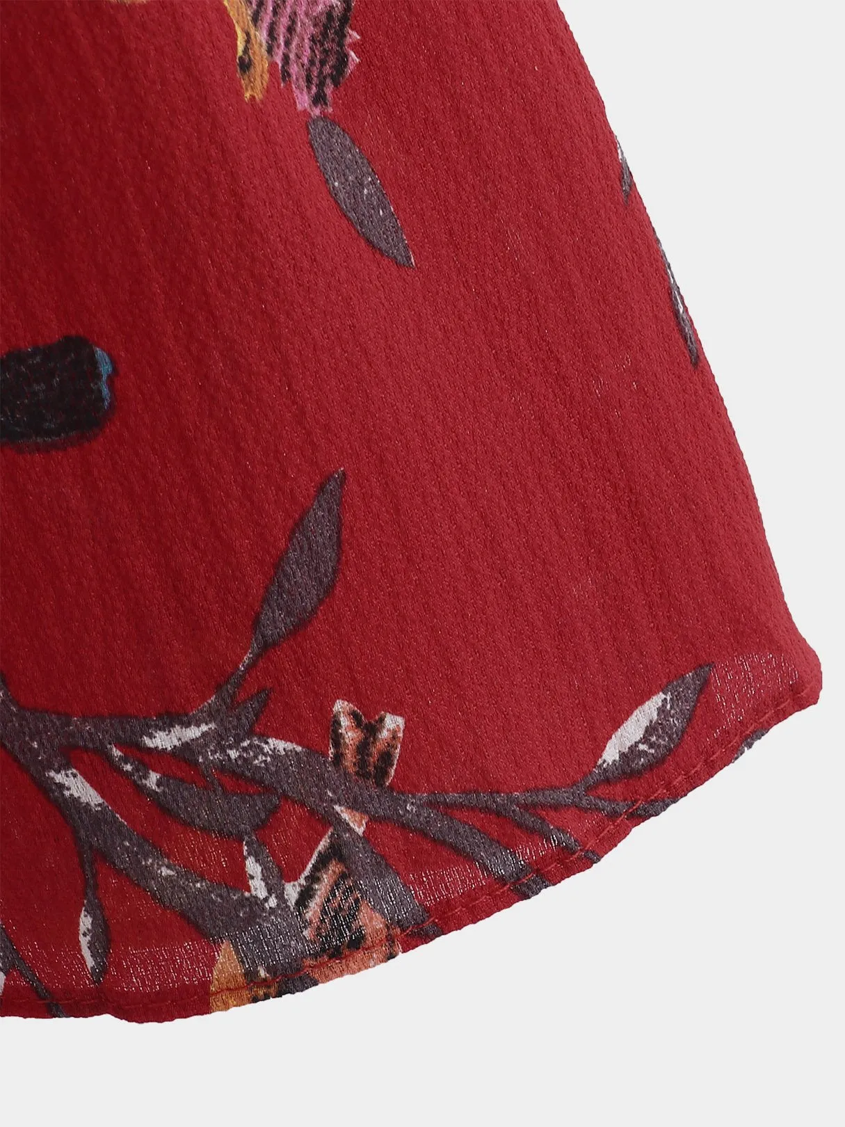 Wholesale Red V-Neck Long Sleeve Floral Print Dresses