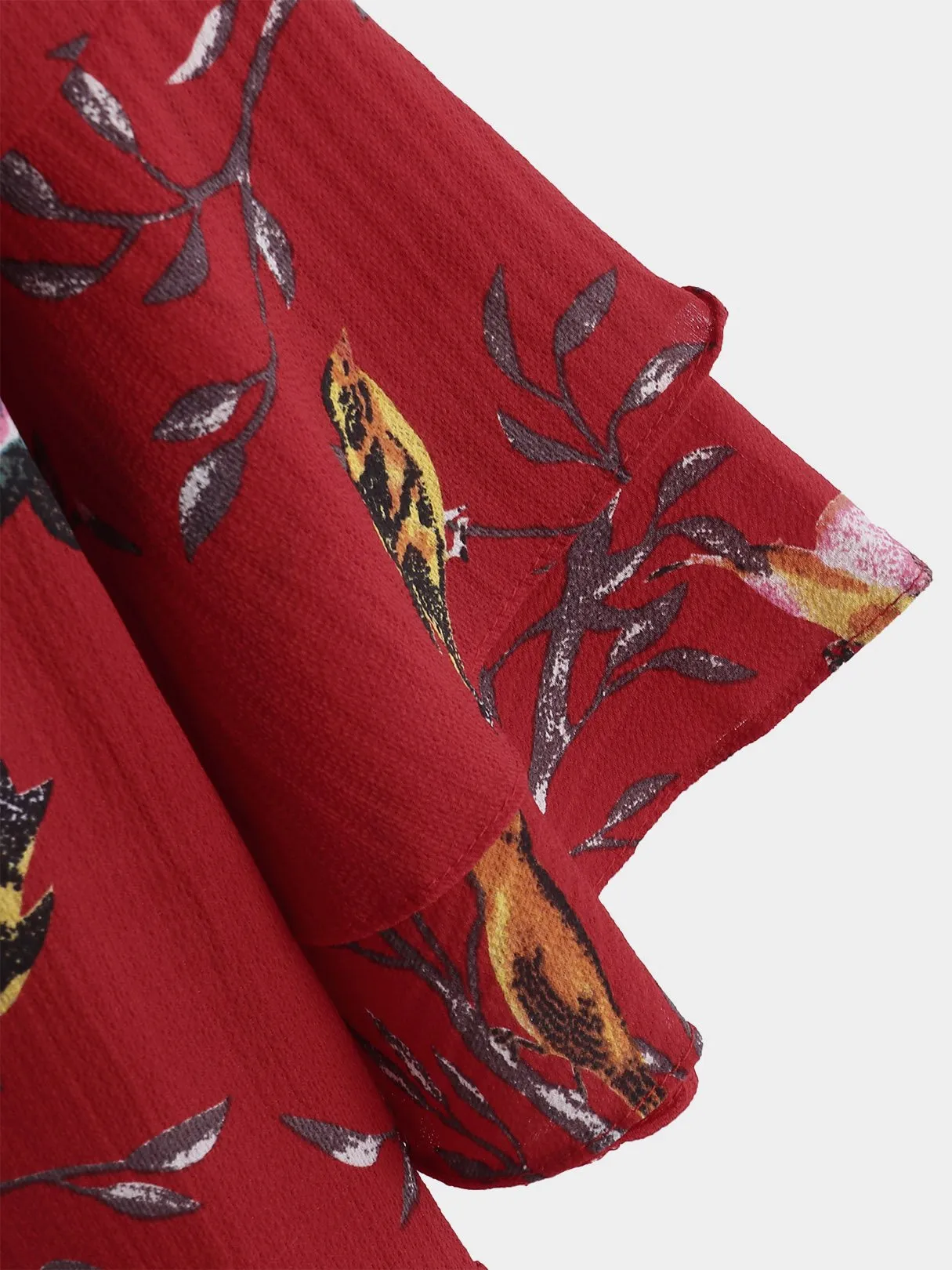 Wholesale Red V-Neck Long Sleeve Floral Print Dresses