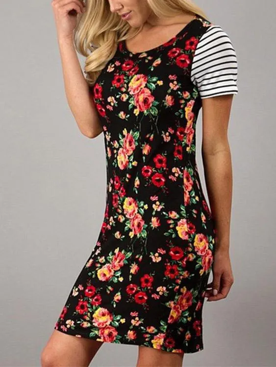 Wholesale Round Neck Floral Print Short Sleeve Dresses