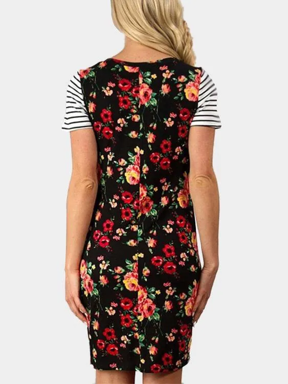 Wholesale Round Neck Floral Print Short Sleeve Dresses