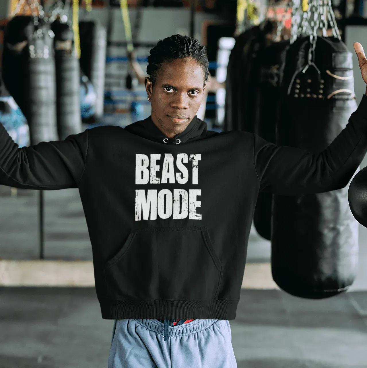 Workout Hoodie Beast Mode Midweight Blended Cotton Unisex Pullover