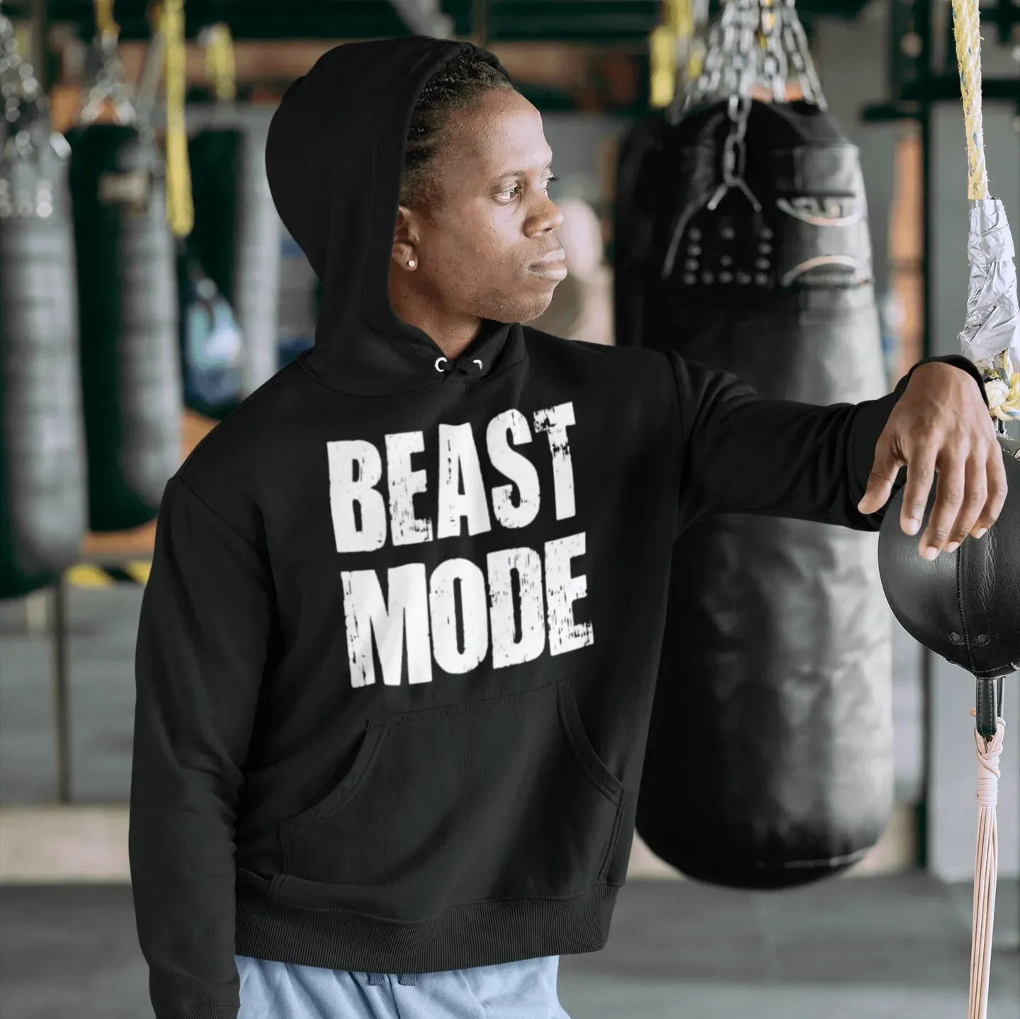 Workout Hoodie Beast Mode Midweight Blended Cotton Unisex Pullover